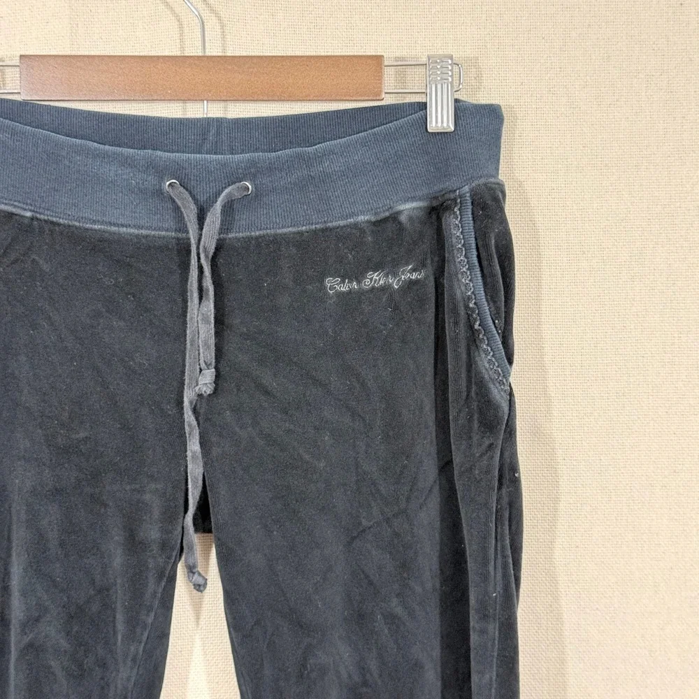 Calvin Klein Jeans Womens Black Velour Tracksuit Set Hoodie Pants Y2K Small - Picture 7 of 10